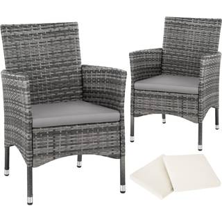 2 polyrattan havestole + hynder med 2 sæt betræk - grå/lysegrå