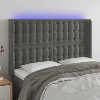 sengegavl med LED-lys 147x16x118/128 cm fløjl mørkegrå