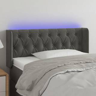 sengegavl med LED-lys 93x16x78/88 cm fløjl mørkegrå