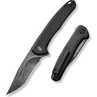 Mini Sandbar Damascus foldekniv, black micarta
