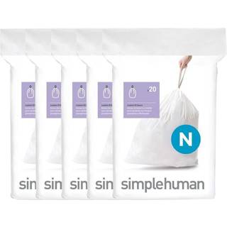 SimpleHuman Code N 100 Tæl ægte tilpassede fit-liners Tegn affaldsposer i dispenserpakker 45-50 liter / 11,9-13,2 gallon hvid