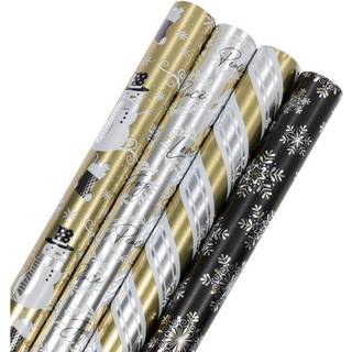 Jampaper Assortered Gift Wrap - Julefolieindpakningspapir - 100 kvadratmeter total - Elegant glædelig julens rensdyr sæt - 4 ruller/pakke