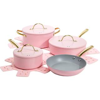 Paris Hilton Iconic Nonstick Pots and Pander Set Multi-Layer Nonstick Coating Matching Lids med guldh?ndtag lavet uden PFOA opvaskemaskine Safe C