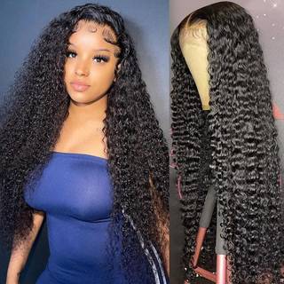 Muzkala 28 tommer 13x6 Deep Wave Blace Front Wigs Human Hair Transparent Blonder Wig Pre plukket med babyhår Brasiliansk jomfruhårparyk til sorte