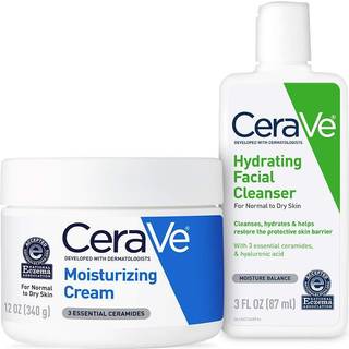 CeraVe Moisturizing Cream og Hydrating Face Wash Trial Combo | 12 oz creme + 3 oz rejsestrrelsesrens