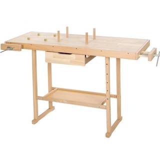 Høvlebænk i træ med skruestik 137x50x87 cm - brun