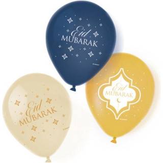 Eid Mubarak balloner 6 stk. - Guld, blå & hvide