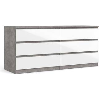 Nada kommode bred med 6 skuffer beton dekor/hvid højglans.