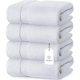 Hvid klassisk luksus badeh?ndkl?der s?t med 4 store - 700 GSM bomuld ultra bl?de badeh?ndkl?der 27x54 | Meget absorberende og hurtig t?r | Hotelh