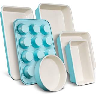 Nutrichef 6-delt bagepande Set Carbon Steel Bakeware med premium keramisk nonstick-belægning inkluderer 12-cup muffins pan kage & loaf pan bred b