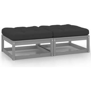 Hjørnedel Til Havesofa Med Grå Hynder Massivt Fyrretræ - Grå / fodskammel (2 stk.)