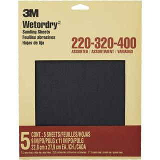 3m Wetordry Sandpapir 9 tommer x 11 tommer 400 Grit 5 ark til slibning mellem lag med lak lakmaling og andet finish Vandtæt papirslibepapir (9085