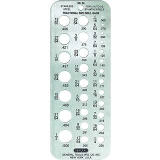 Generelle værktøjer 24 Fraktioneret boremåler Hobbyboremåler til 1/16 til 1/2 """" Størrelsesbits Rustfrit stål