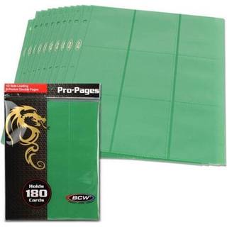 BCW dobbeltsidede 9-lommer sider Holder-10 grønne sider | Trading Card Binder Sheets | Sikker sidebelastning | Ideel kortopbevaring og visningslø