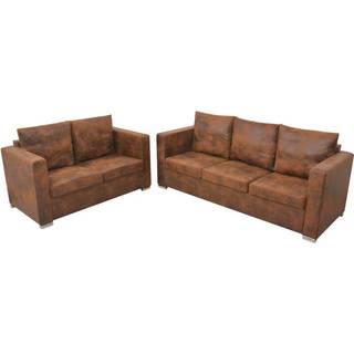 2-Personers Sofa 137 X 73 X 82 Cm Kunstigt Ruskindslæder - 2-personers   3-personers