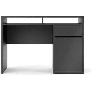 Plus skrivebord med 1 låge, 1 skuffe og 2 hylder, mat sort.