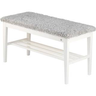 Oscarssons Möbel, Nadja Bench Hvidlakeret birk/fåreskindslook lysegrå