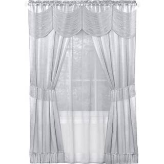 Halley Window Curtains 6 -delt sæt - 56 tommer bredde 63 tommer længde 2 tommer stanglomme - sølv - inkluderer valance 2 solide paneler rene pane
