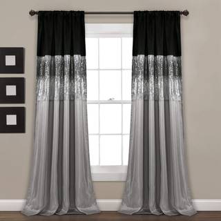 Lush Decor Night Sky Window Curtain Panel Single 42 """" W X 95 """" L Black & Gray - Sequin Curtains - Sparkle & Color Block Design - Moderne glamin