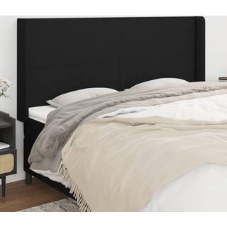 sengegavl med kanter 203x16x118/128 cm stof sort