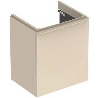 Geberit Smyle Square underskab til håndvask, med en låge: B=53.6cm, H=61.7cm, T=43.3cm, sandgrå / lakeret højglans, sandgrå / pulverlakeret mat, Bredde håndvask=55cm, Dør=Hængsler til venstre