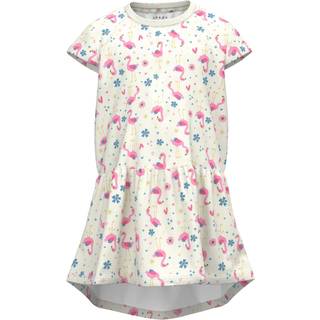 NAME IT Kjole Vigga White Alyssum Flower And Flamingo