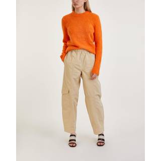 Washed Cotton Canvas Elasticated Curve Pants - Pale Khaki