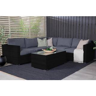 Panset hjørnesofa i polyester B295 x D230 cm - Børstet alugrå/Mosgrøn