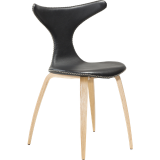 Dan-Form Dolphin spisebordsstol ( Vintage black kunstlæder, Fineret egetræ)