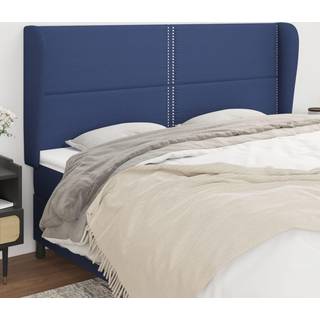 Sengegavl Med Kanter Stof Blå - 203 x 23 x 118/128 cm