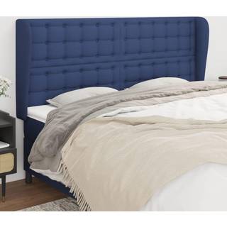 Sengegavl Med Kanter Stof - Blå / 203 x 23 x 118/128 cm