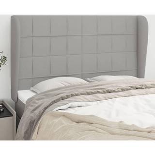 Sengegavl Med Kanter Stof - Lysegrå / 147 x 23 x 118/128 cm