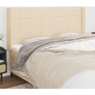 sengegavl med kanter 203x16x118/128 cm stof cremefarvet