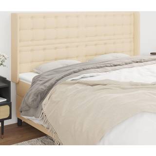 Sengegavl Med Kanter 83X16X78/128 Cm Stof - Creme / 203 x 16 x 118/128 cm