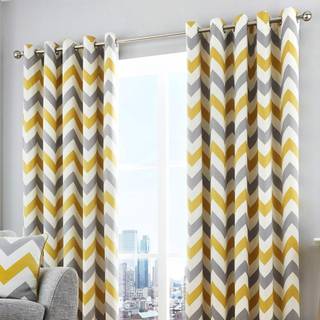 Fusion Fusion Ochre Yellow Chevron Geo Lined Eyelet Curtains