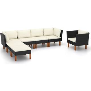 Loungesæt Til Haven 7 Dele Polyrattan Og Eukalyptustræ - 1 / Sort / 2x hjørnedel 2x midterdel lænestol fodskammel