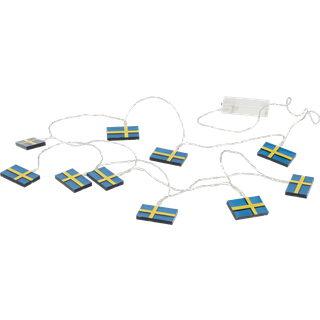 LED lyskæde m. 10 svenske flag x 50 cm Blå/Gul