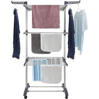 Bigzzia t?j t?rringsstativ Foldning af t?rringsstativ t?j 4 niveau t?j heste rack rustfrit st?l vaskeri t?rringsstativ med to sidevinger gr?