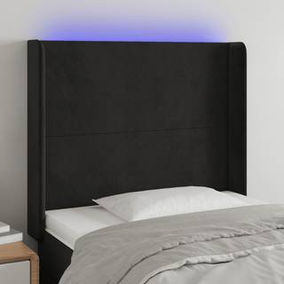 Sengegavl Med Led-Lys Fløjl - Sort / 83 x 16 x 118/128 cm