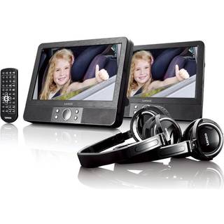 Lenco - 9 tommer DVD-dobbeltskærm med beslag og hovedtelefoner Sort - MES-415