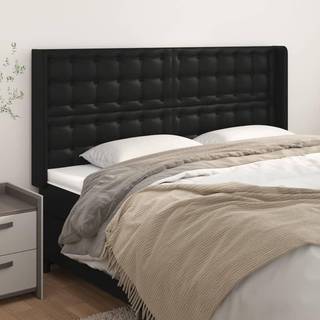 sengegavl med kanter 163x16x118/128 cm kunstlæder sort