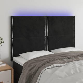 Sengegavl Med Led-Lys Velour - Sort / 144 x 5 x 118/128 cm