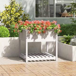 plantekasse med hylde 82,5x82,5x81 cm massivt fyrretræ hvid