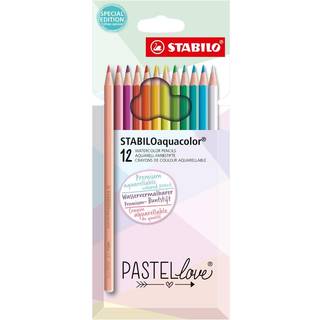 STABILO Pastellove Aquacolor - 12 akvarelblyanter med pastelfarver