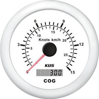Knobmåler KUS, Ø85 mm, 12 V / 24 V, GPS, hvid, 0-15 knob + transducer