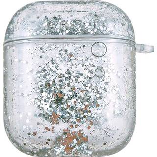 AirPods (1 & 2. gen.) Plastik Cover - Gennemsigtig m. Sølv Glitter Vandfald