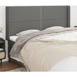 Sengegavl Med Kanter 83X16X78/128 Cm Stof Mørkegrå - 183 x 16 x 118/128 cm