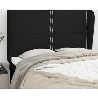 Sengegavl Med Kanter Stof Sort - 147 x 23 x 118/128 cm