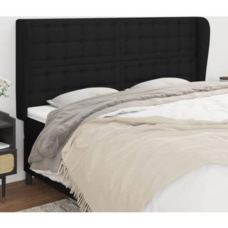 Sengegavl Med Kanter Stof - Sort / 163 x 23 x 118/128 cm