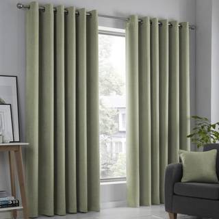 Fusion Fusion Green Strata Room Darkening Woven Pair of Eyelet Curtains